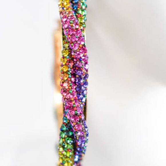 3" Braid Twist Multicolor Rhinestone Hoop Earrings - Picture 4 of 12